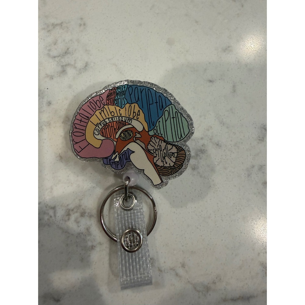 Anatomical Brain Anatomy Retractable Badge Reel Alligator Clip Medical Science